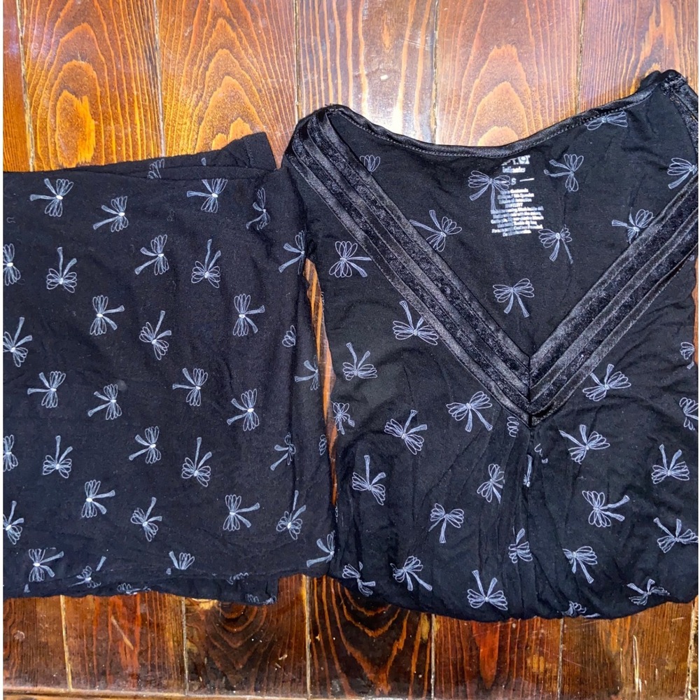 Apt. 9 Intimates Coquette Balletcore Loungewear Women Black Bow Print Pajama Set